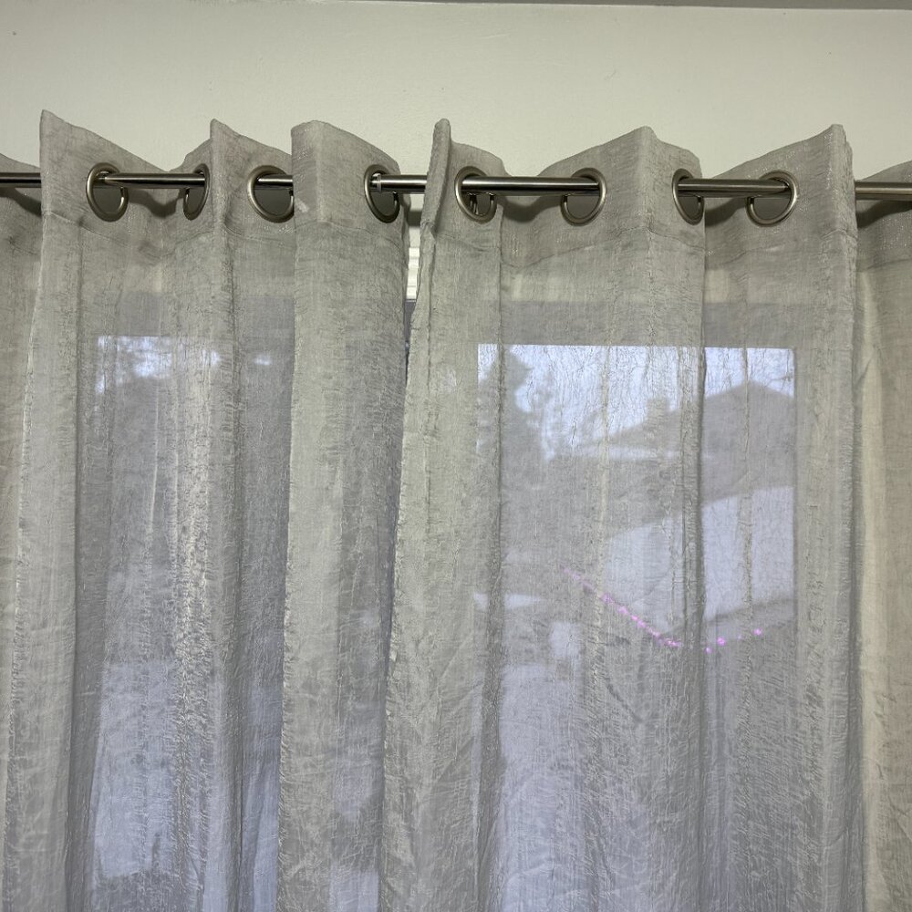 SET OF 2 X 84" LONG SILVER GREY SEMI-SHEER CRUSHED/CRINKLED VOILE CURTAIN PANELS
